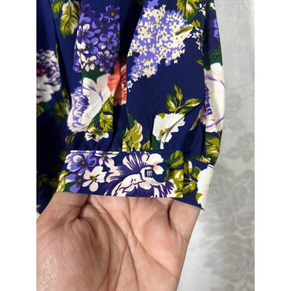 Lulus Faux Wrap Dress Medium Blue Floral NEW Long Sleeve Knee Length - Picture 3 of 12